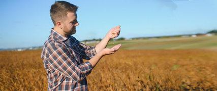 Uomo in un campo di grano